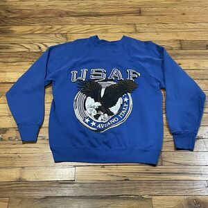 VTG 80s USAF Air Force Artex Blue Sweatshirt Italy Eagle Made In USA